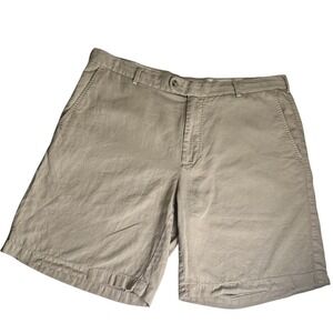 Peter Millar Shorts Men 38 Khaki Linen Silk Cotton Blend Flat Front 9 Inseam